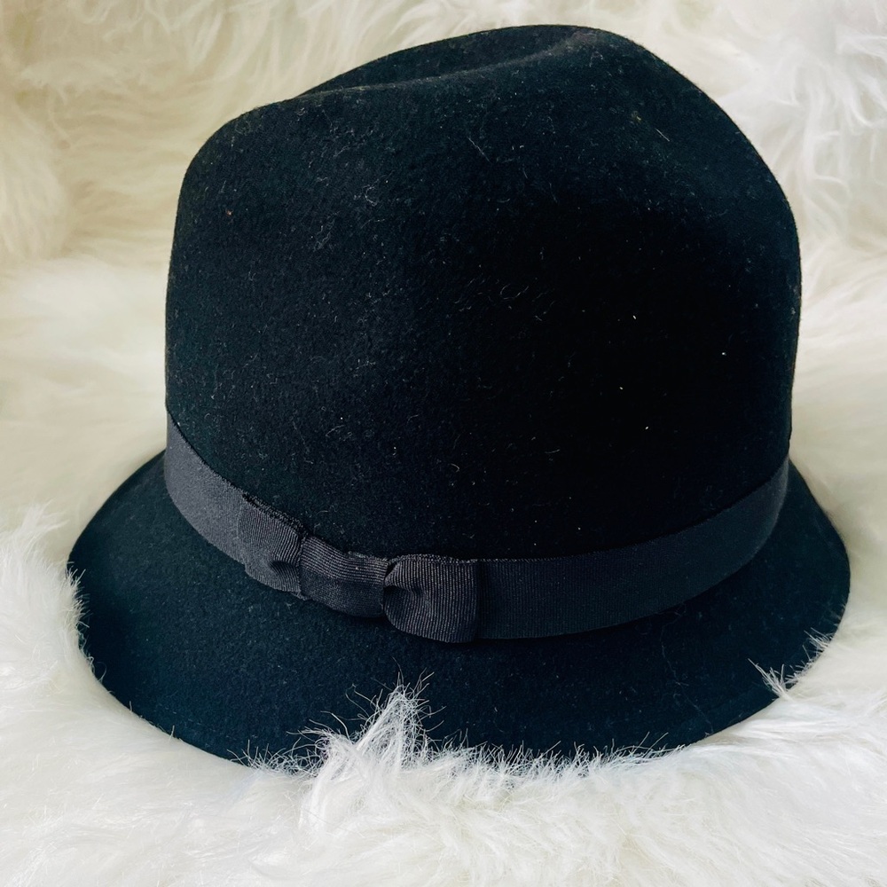 Talbots Classic Black Wool Hat Grosgrain Ribbon Band Bow
